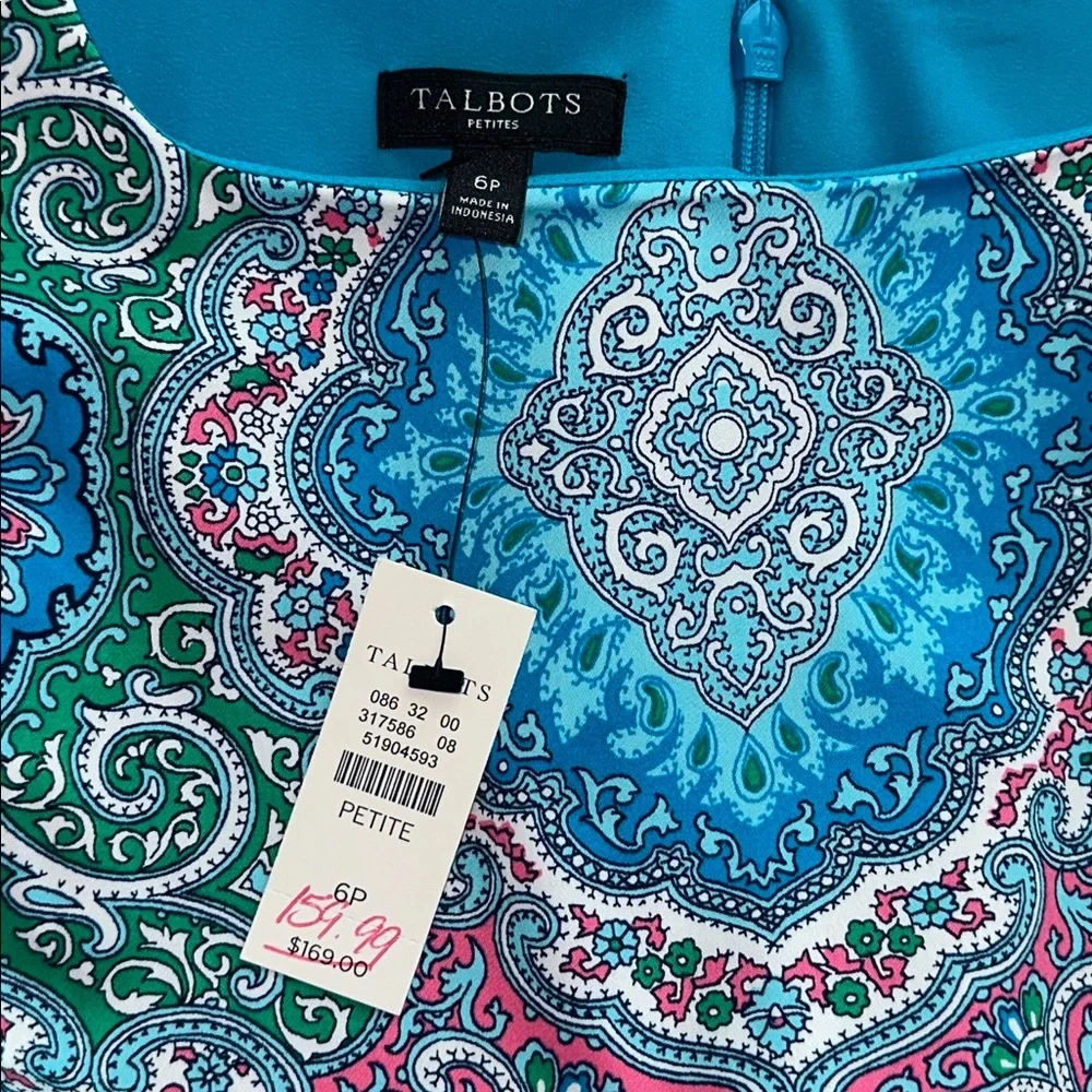 NWT  TALBOT Vibrant Blue and Green Paisley Midi Dress Size 6P - Picture 12 of 12